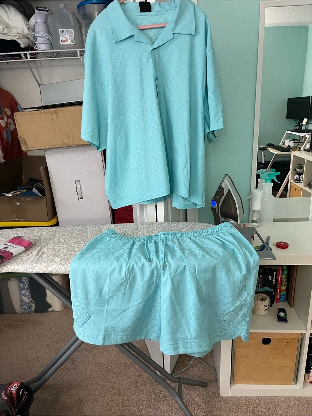 Jordan Light Aqua Men’s Casual Button Down Shirt and Shorts Set - Aqua